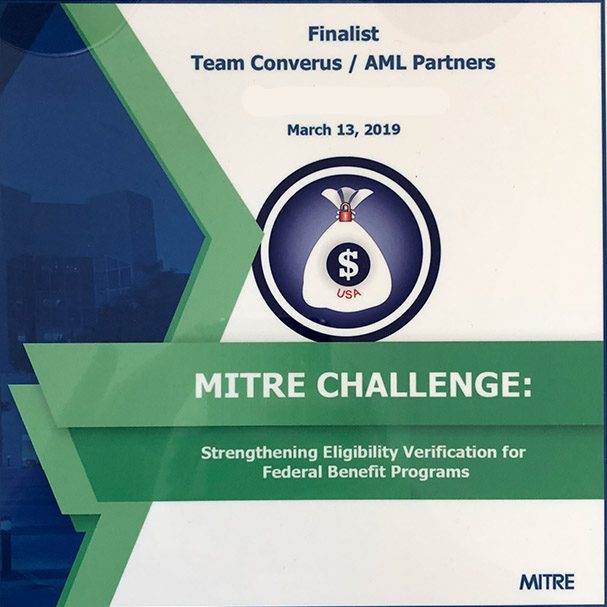 Finalist plaque for AML Partners from the MITRE Challenge