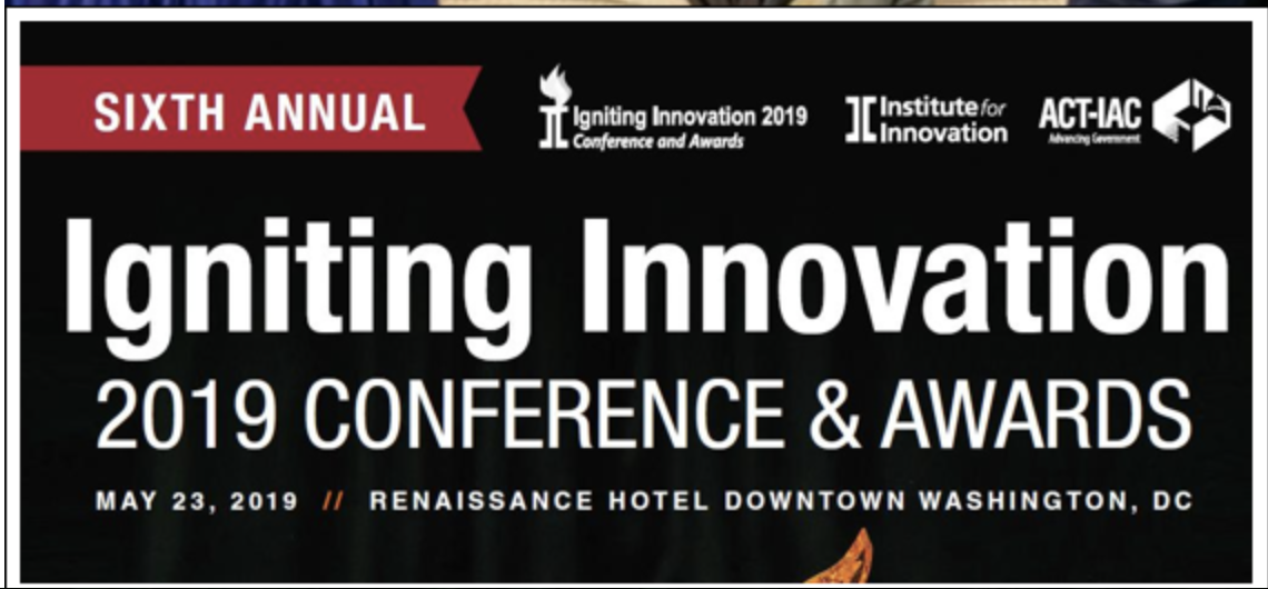 The image shows details for the Igniting Innovation conference May 23 in Washington DC
