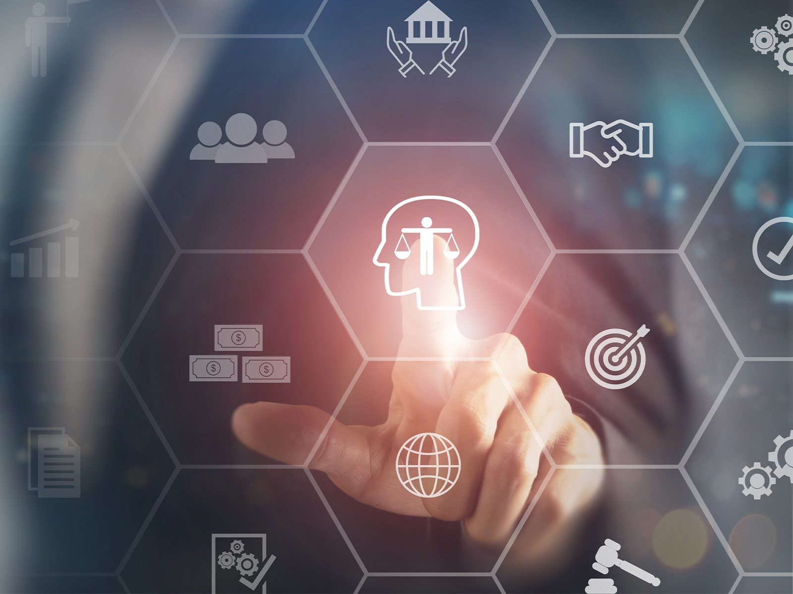 Illustration showing icons related to AML sanctions screening. Art goes with story about AML sanctions screening software. Also, RegTechONE platform for AML compliance.