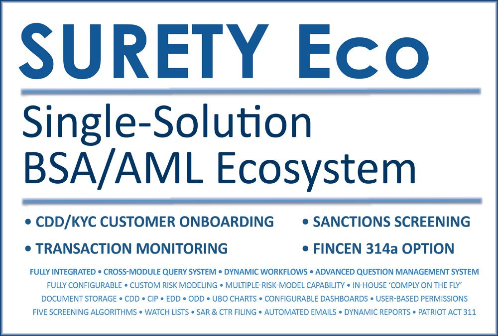 AML Compliance software solution SURETY Eco, the end-to-end AML Compliance Ecosystem