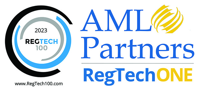 RegTech 100 for AML Partners and RegTechONE (logos of all three)--AML Compliance and GRC platform