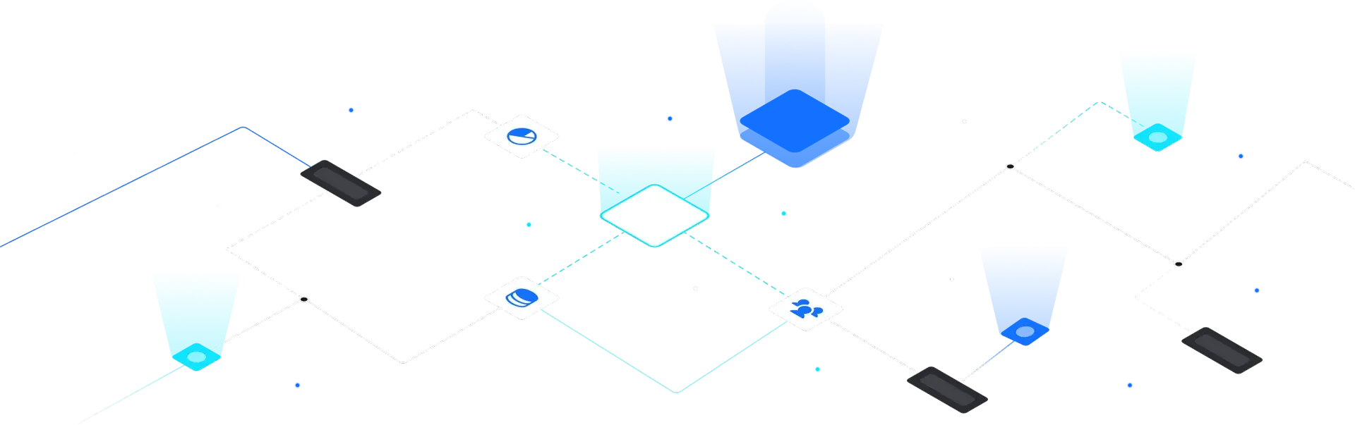 This illustration shows a networking among various app-related icons.