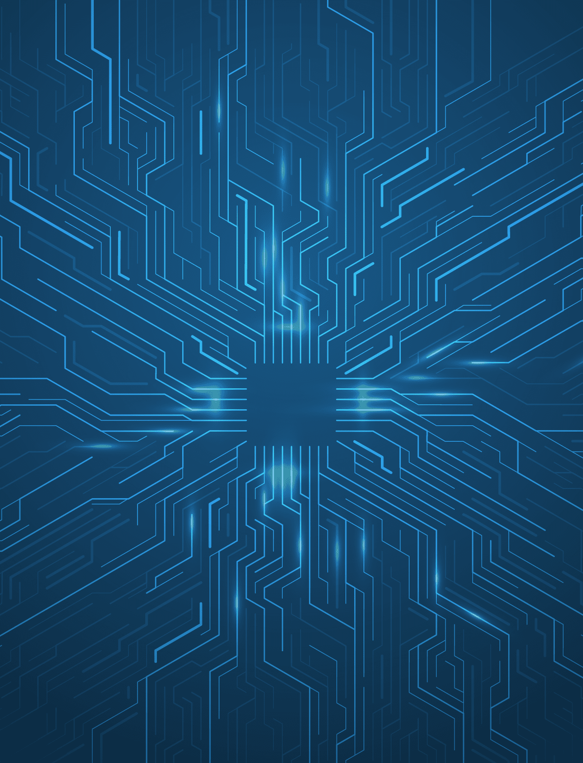 This illustration shows thin pale blue lines on a darker blue background. The lines make a pattern that hints at a circuit board. The illustration elicits a sense of abstract high-tech related to computer circuitry and connectivity. This image relates to content about the AML software and GRC software solutions of AML Partners and its RegTechONE platform for AML software.