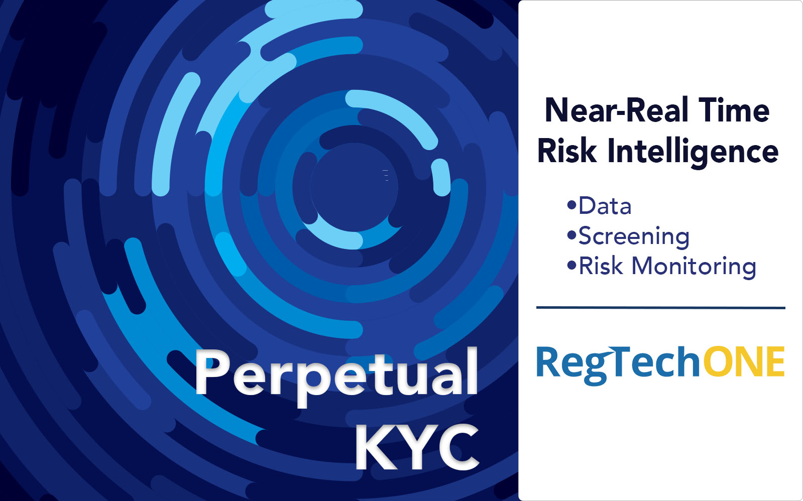 Art illustration promoting Perpetual KYC for near-real time Risk Intelligence on the RegTechONE platform for AML Compliance and GRC