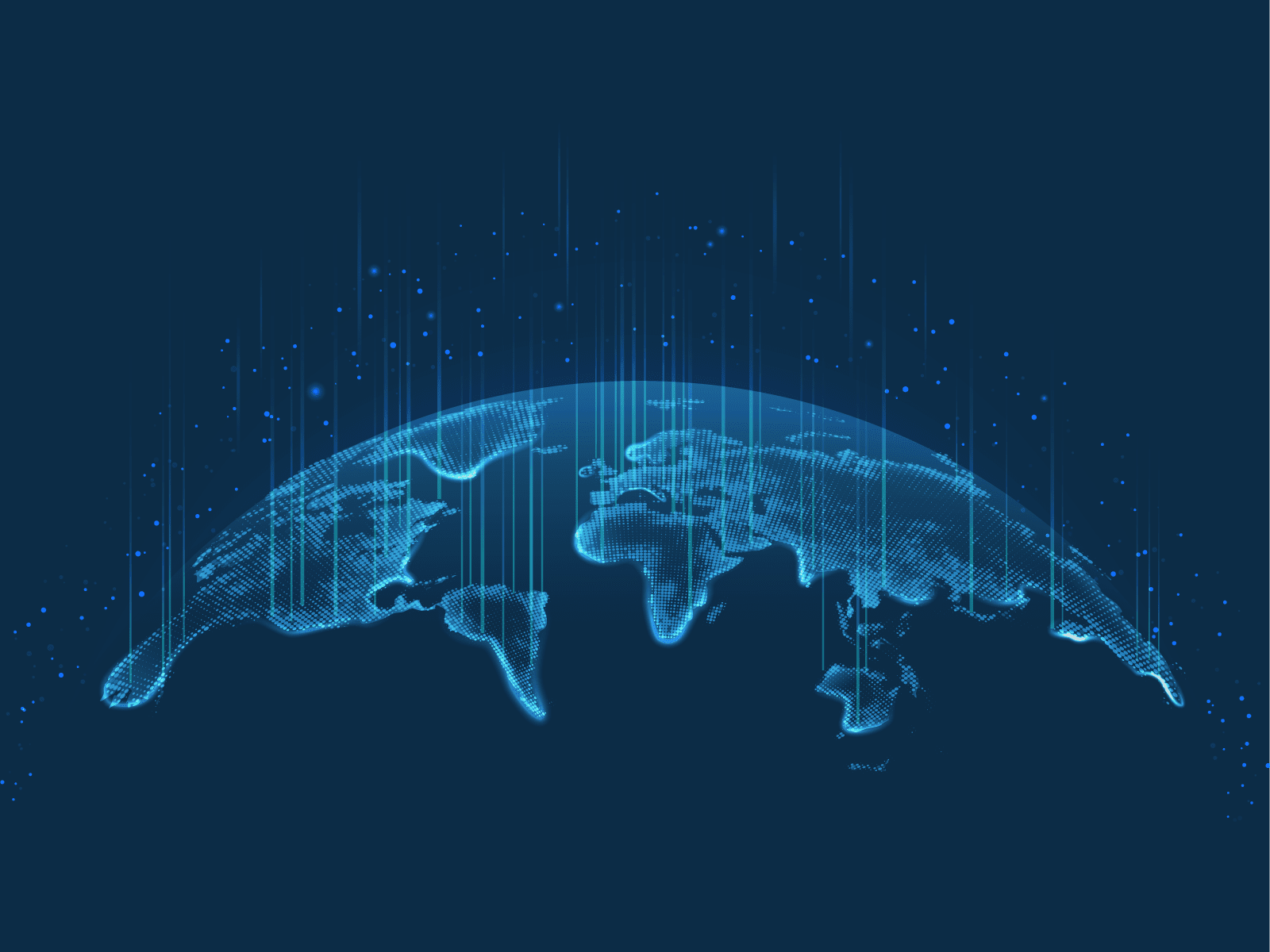 This art shows a digital-emphasis portion of the globe with the contents outlined in bright blue--all on a dark blue background. It suggests global high-tech and networking. The art is shared on the website of AML Partners. AML Partners designs RegTech platform software, AML software, KYC software, and more AML Compliance solutions and GRC tools.