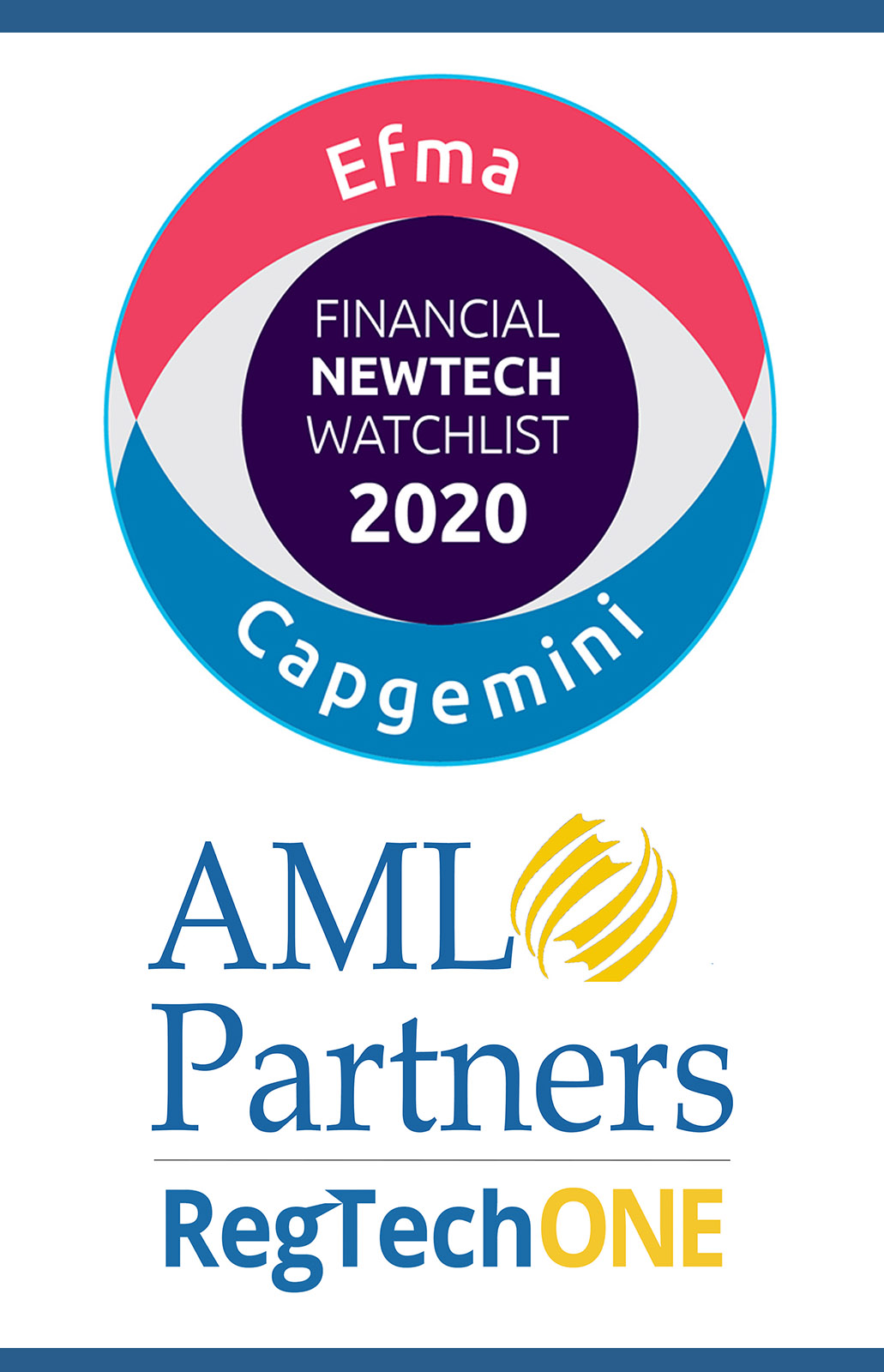 Capgemini New Tech award--AML Partners and RegTechONE. RegTechONE software platform for AML software, GRC software, AML solutions, KYC software, KYC solutions.