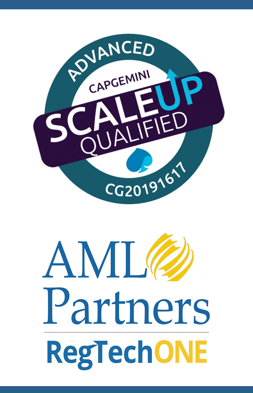 CapGemini Scaleup Qualified--AML Partners and RegTechONE. RegTechONE software platform for AML software, GRC software, AML solutions, KYC software, KYC solutions.