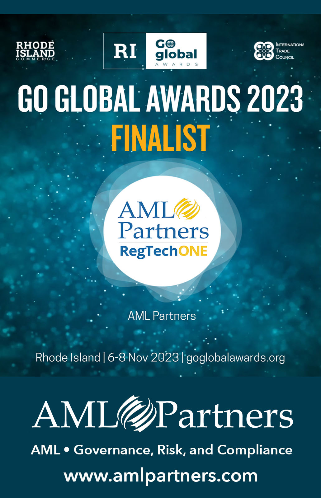Go Global Award Finalist--AML Partners and RegTechONE. RegTechONE software platform for AML software, GRC software, AML solutions, KYC software, KYC solutions.