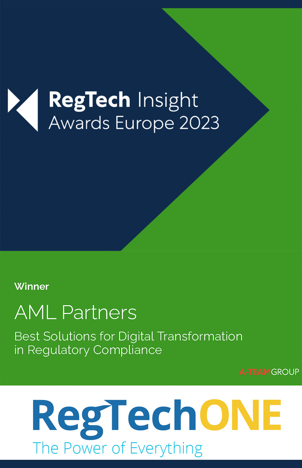RegTech Insights 2023 Award winner--AML Partners and RegTechONE. RegTechONE software platform for AML software, GRC software, AML solutions, KYC software, KYC solutions.