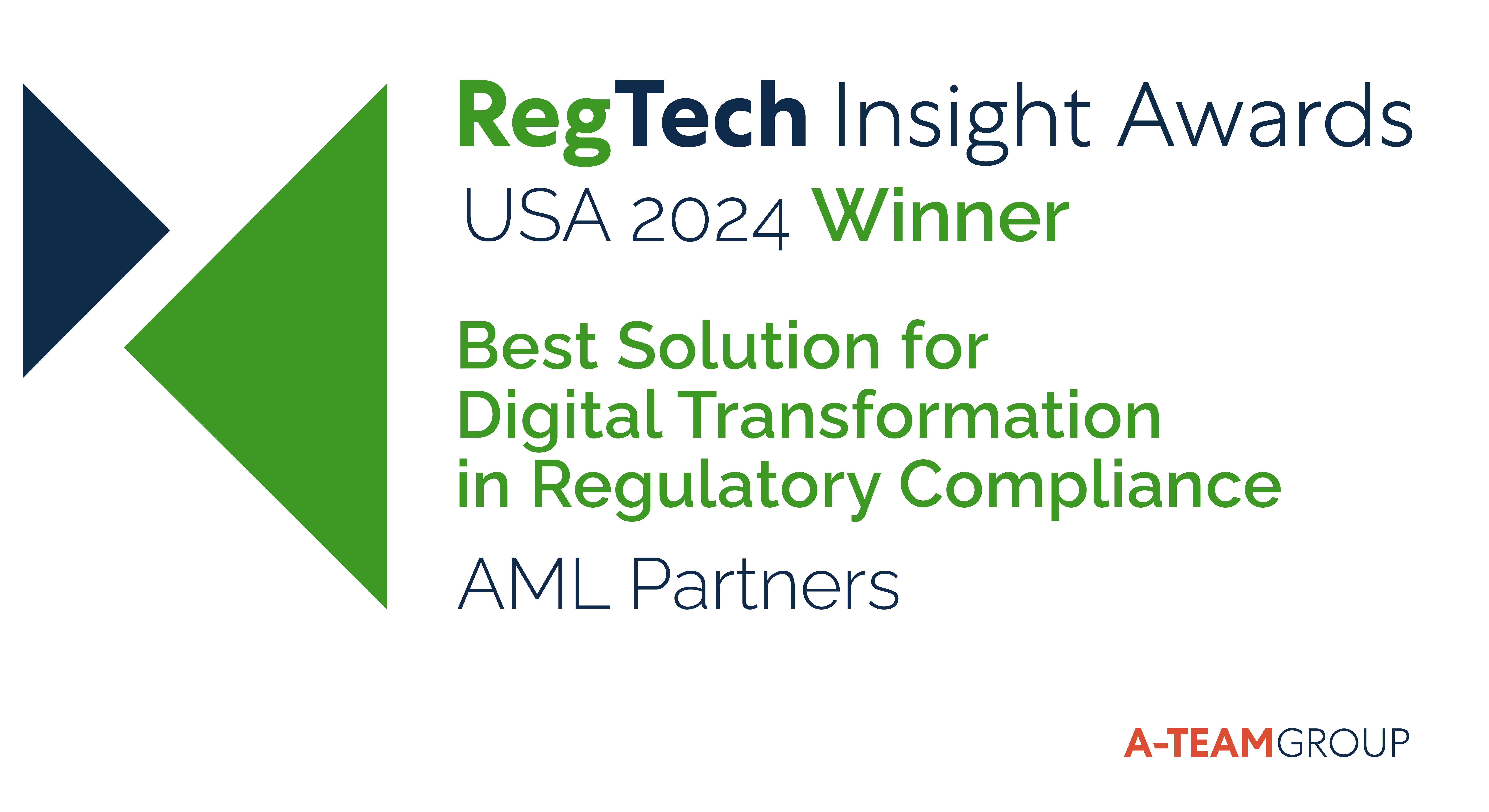 This is an award certificate for AML Partners--"Best Solution for Digital Transformation in Regulatory Compliance.'