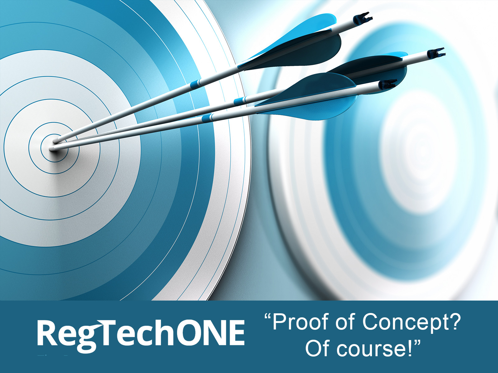 Image shows a blue dart board with arrows in the bullseye. Image is for blog on proof of concept for RegTechONE, an AML Compliance Solution 