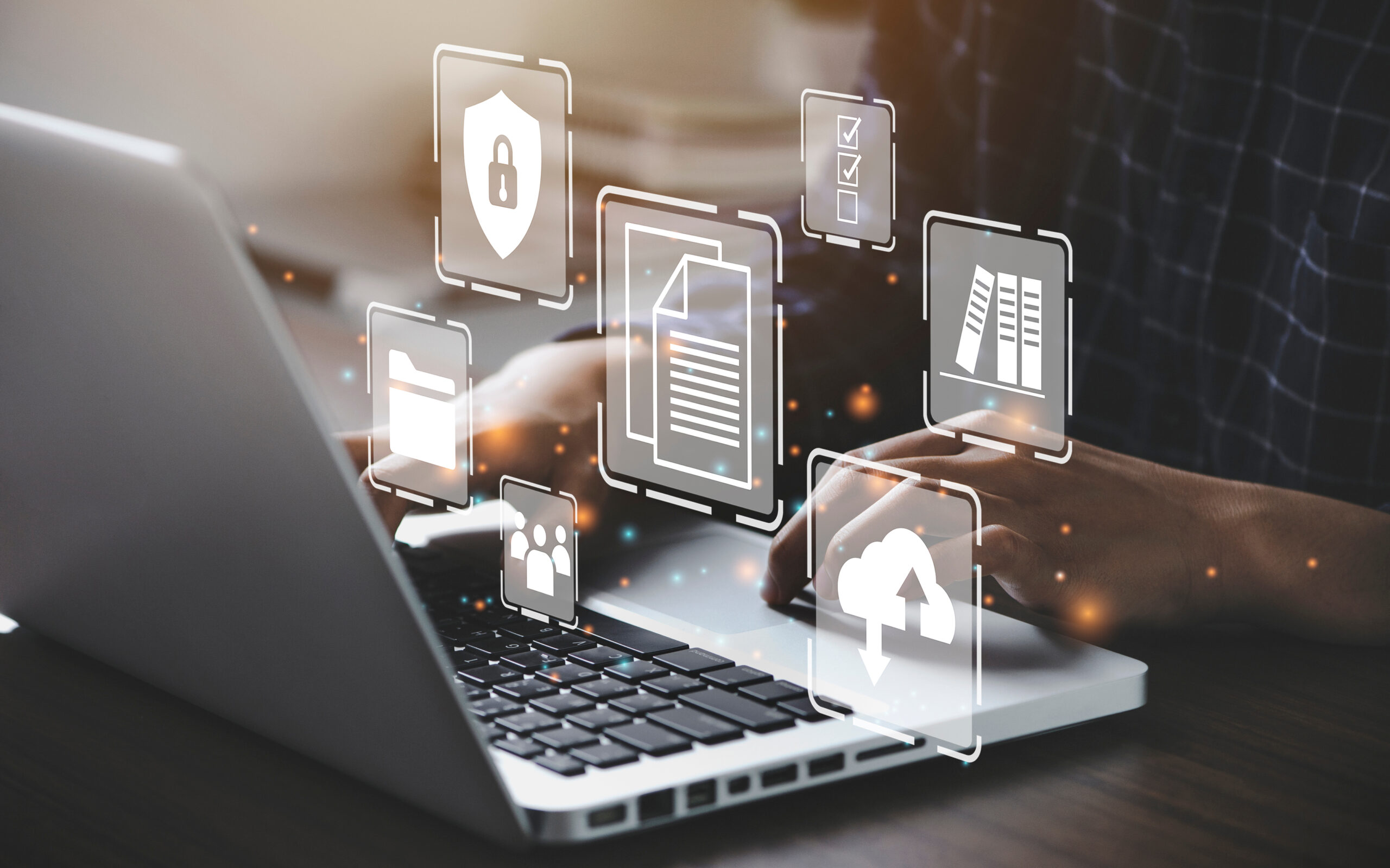 Image shows a computer with icons showing data types. OFAC data and record-keeping rule is now 10 years for AML Compliance and CTF. AML record keeping requirements